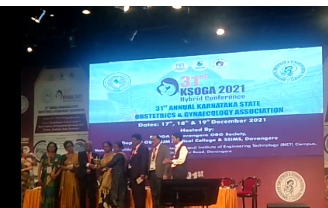 In The 31st KSOGA-2021 OBG State Level Conference Which was Held in Davangere from 17th to 19th December 2021 Dr Pushpalatha V.S won the 1st Prize for Poster Presentation